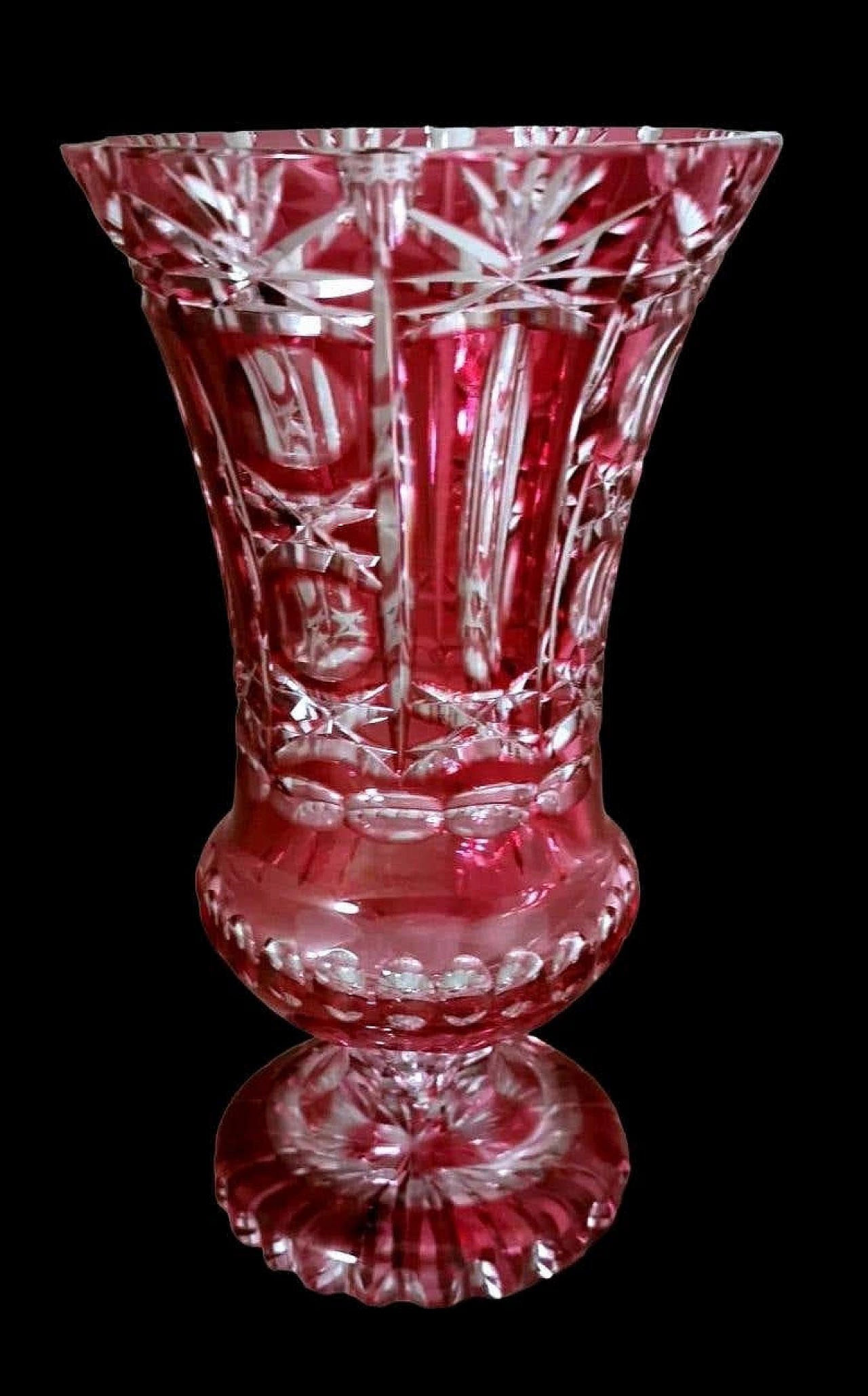 Cut and ground red Bohemia crystal vase in Biedermeier style, 1950s 2