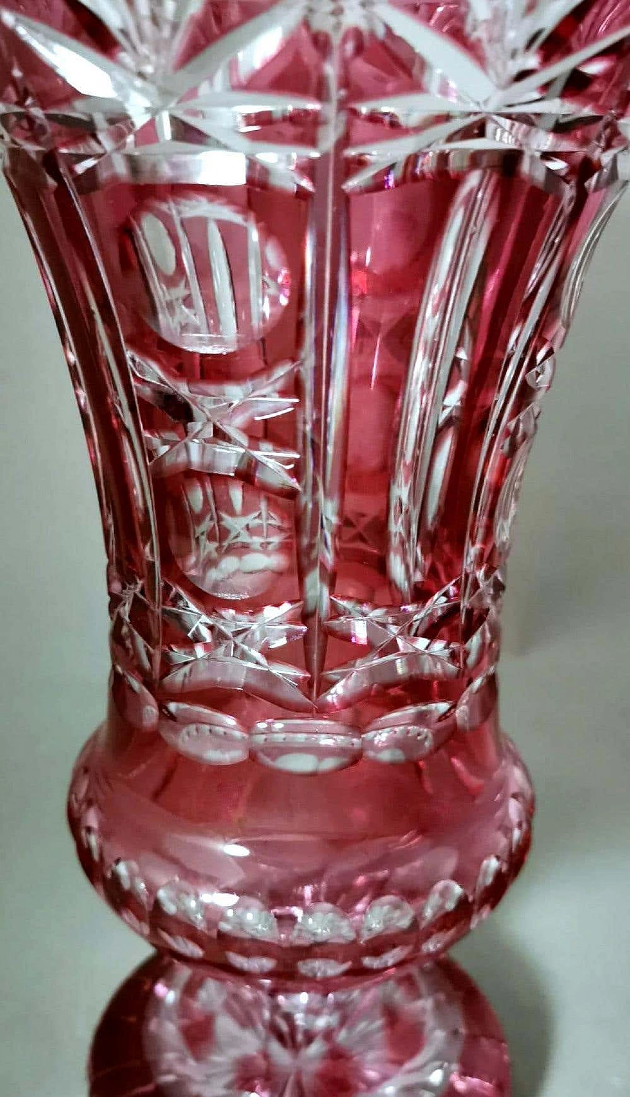 Cut and ground red Bohemia crystal vase in Biedermeier style, 1950s 4