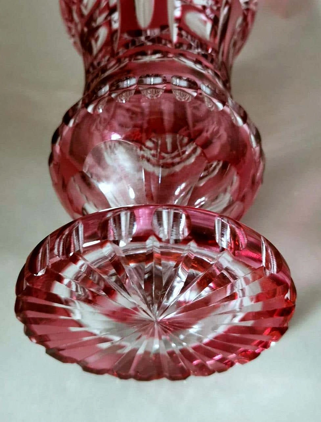 Cut and ground red Bohemia crystal vase in Biedermeier style, 1950s 5