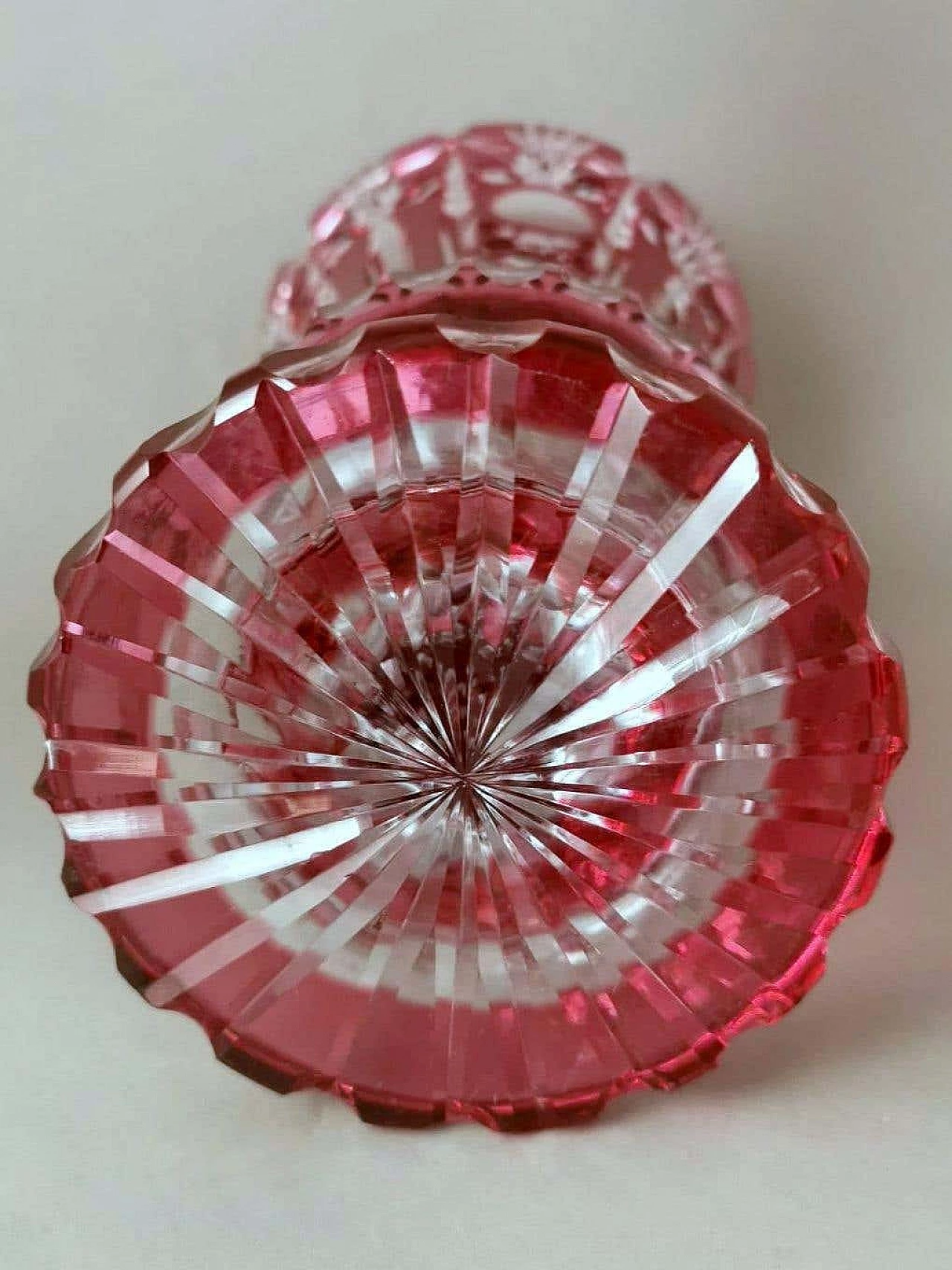 Cut and ground red Bohemia crystal vase in Biedermeier style, 1950s 6