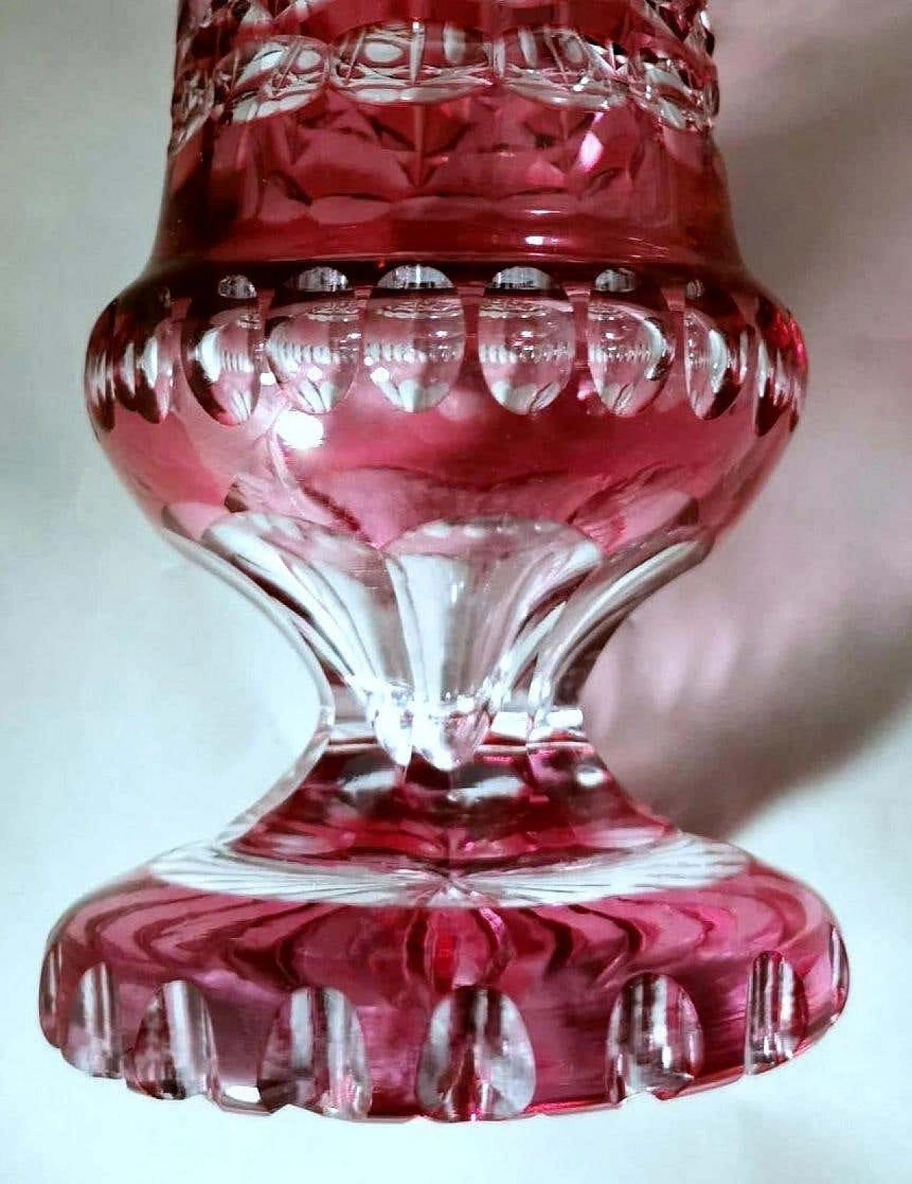 Cut and ground red Bohemia crystal vase in Biedermeier style, 1950s 7