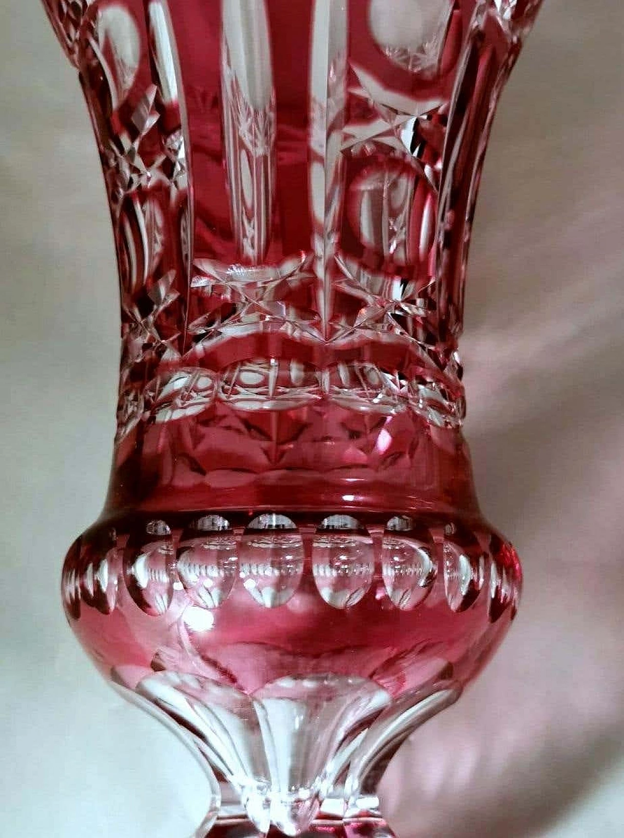 Cut and ground red Bohemia crystal vase in Biedermeier style, 1950s 8