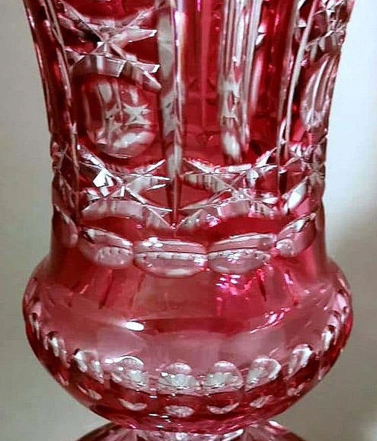 Cut and ground red Bohemia crystal vase in Biedermeier style, 1950s 9