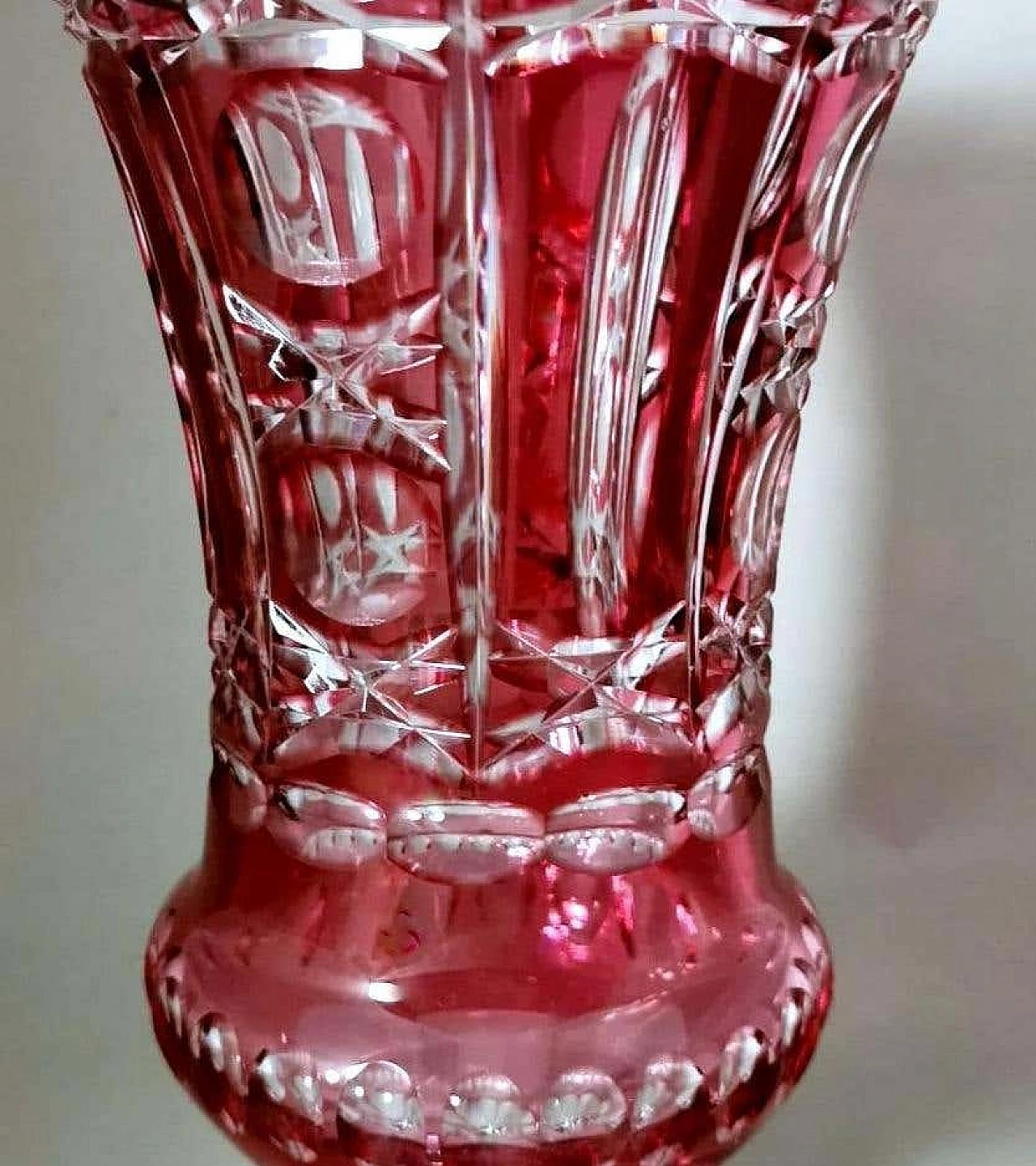 Cut and ground red Bohemia crystal vase in Biedermeier style, 1950s 10