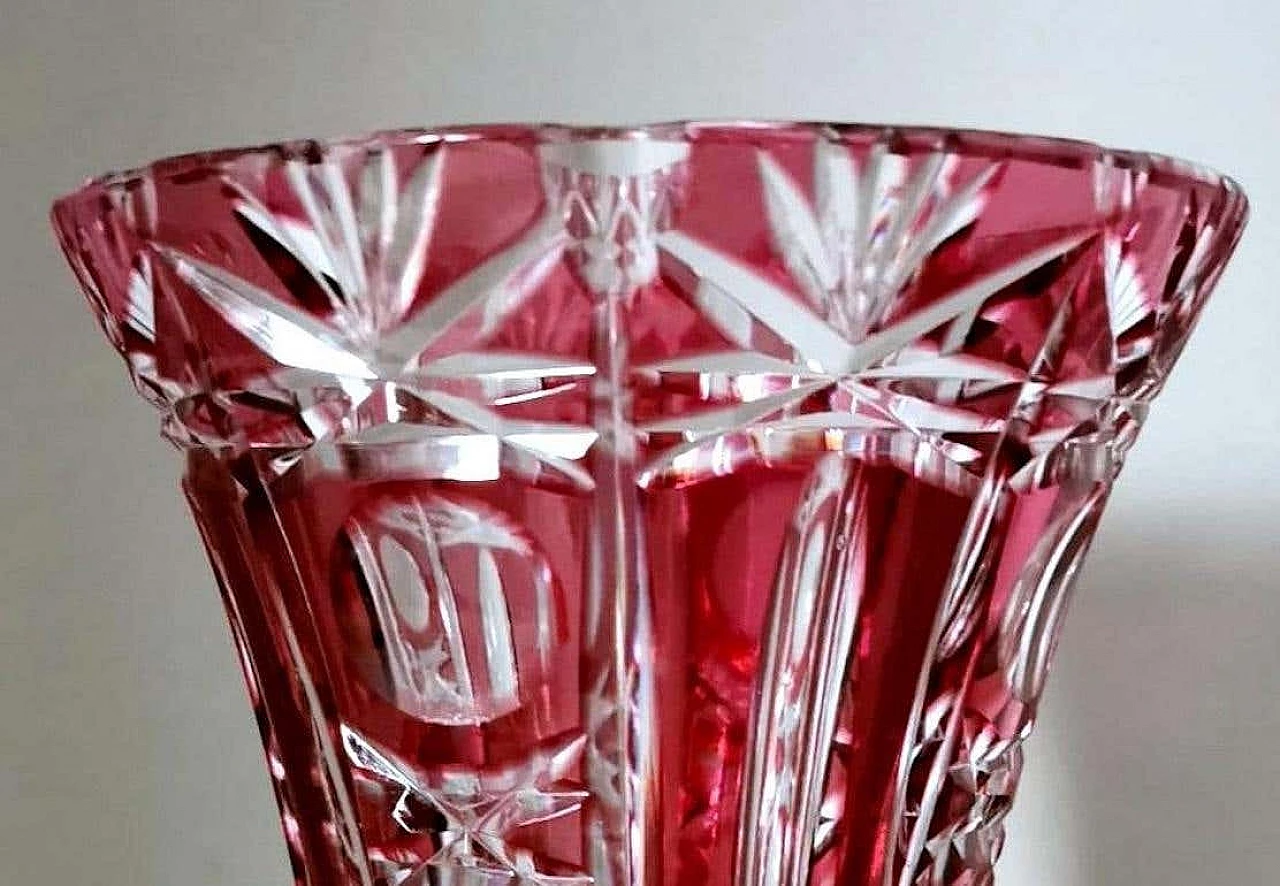 Cut and ground red Bohemia crystal vase in Biedermeier style, 1950s 11