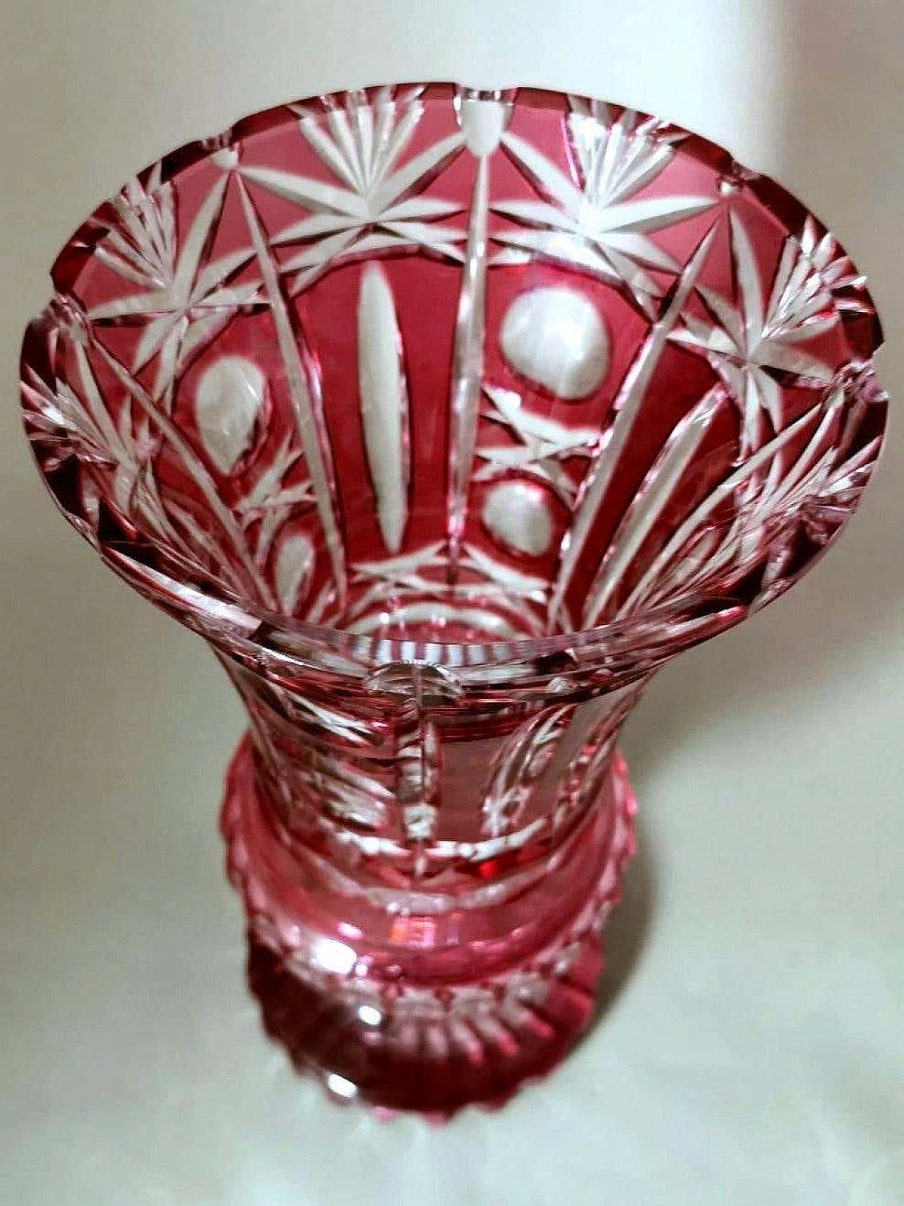 Cut and ground red Bohemia crystal vase in Biedermeier style, 1950s 12