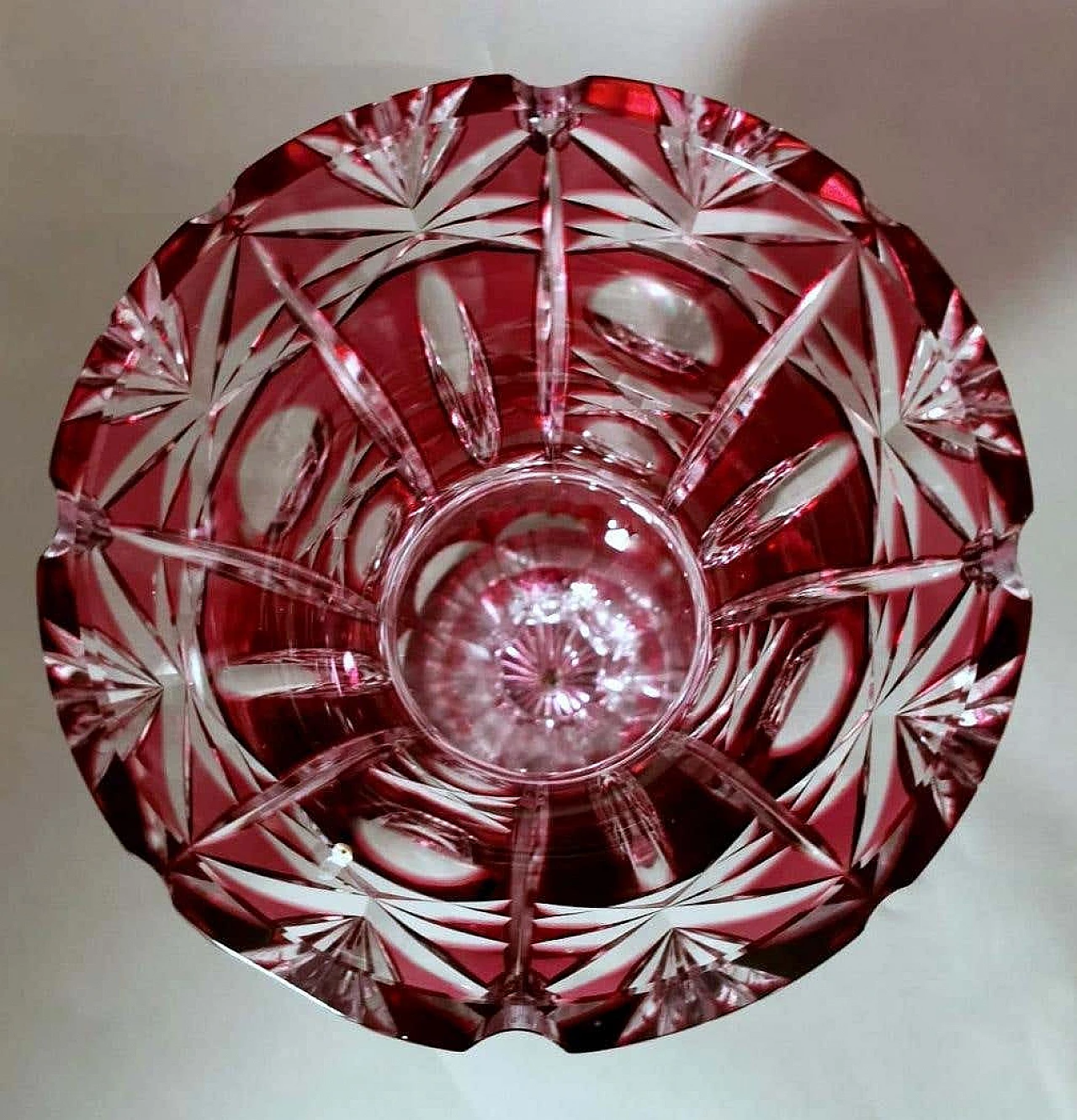 Cut and ground red Bohemia crystal vase in Biedermeier style, 1950s 13