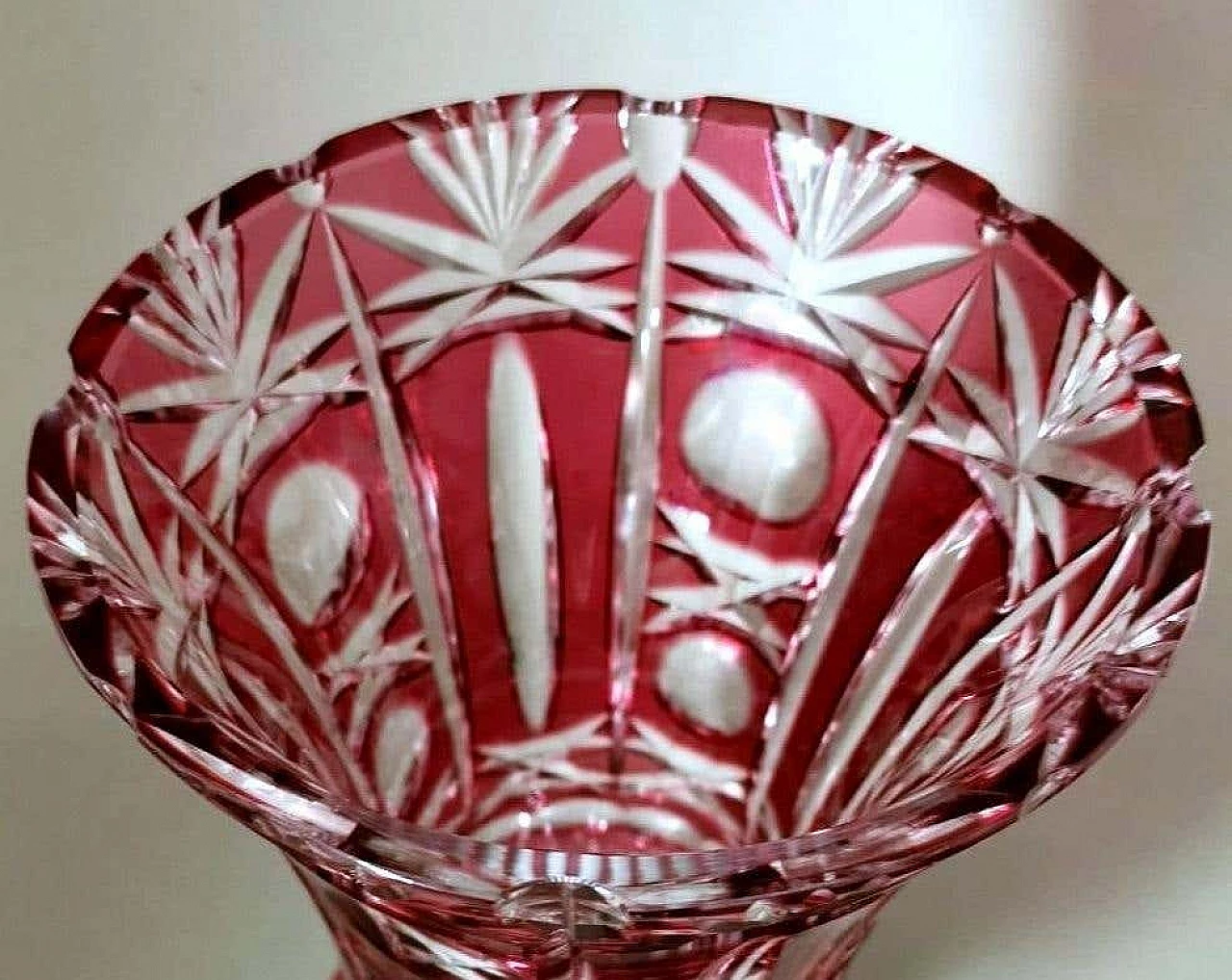 Cut and ground red Bohemia crystal vase in Biedermeier style, 1950s 14