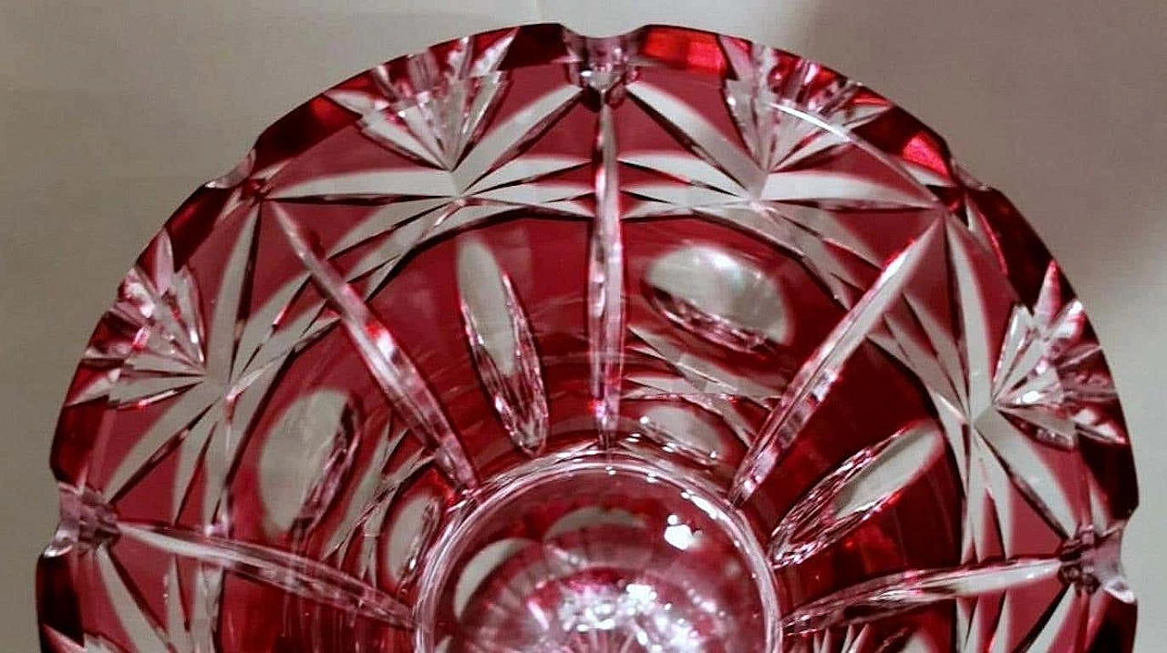 Cut and ground red Bohemia crystal vase in Biedermeier style, 1950s 15