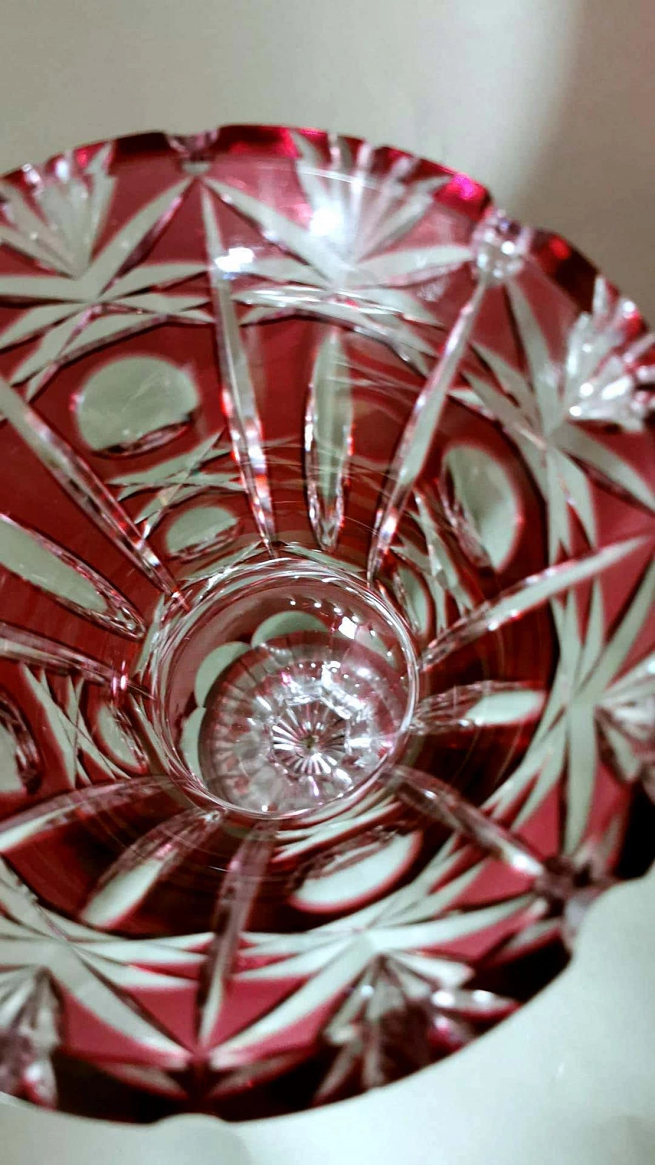 Cut and ground red Bohemia crystal vase in Biedermeier style, 1950s 16