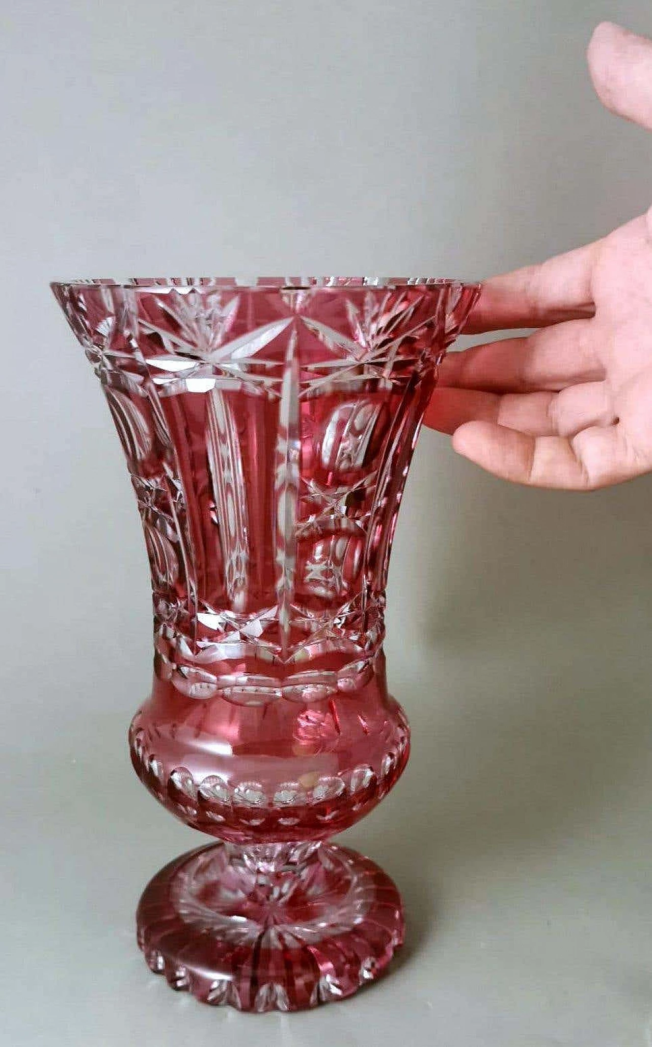 Cut and ground red Bohemia crystal vase in Biedermeier style, 1950s 17