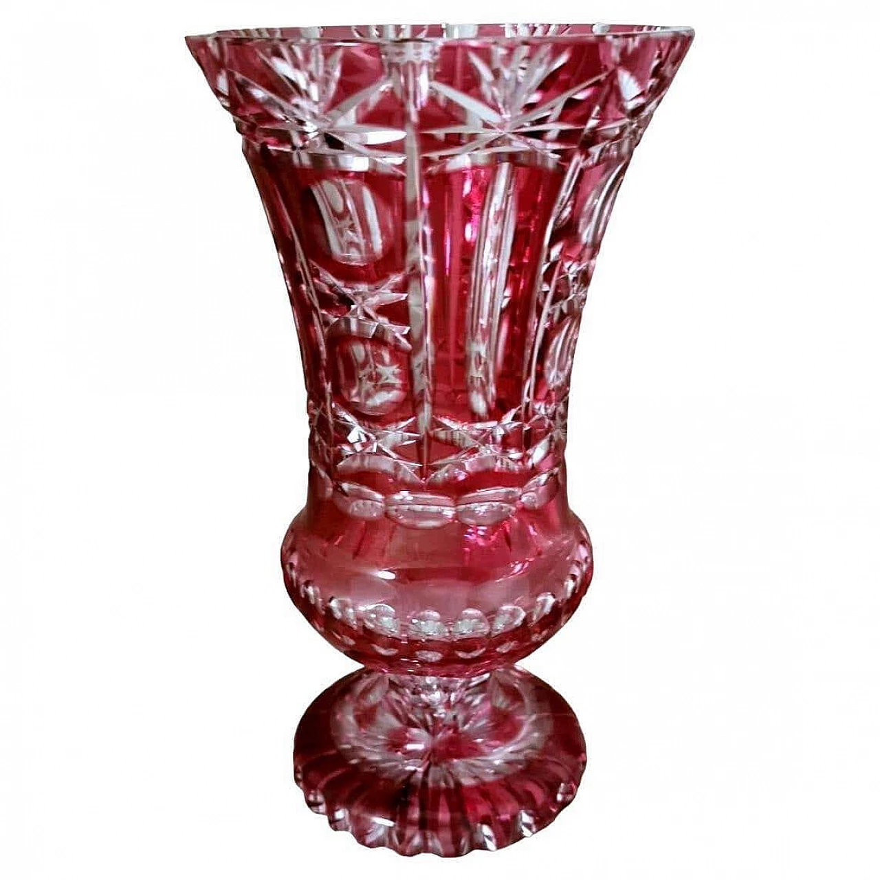 Cut and ground red Bohemia crystal vase in Biedermeier style, 1950s 18