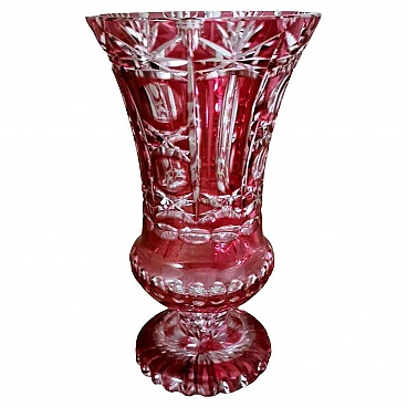 Vaso in cristallo di Boemia rosso tagliato e molato in stile Biedermeier, anni '50