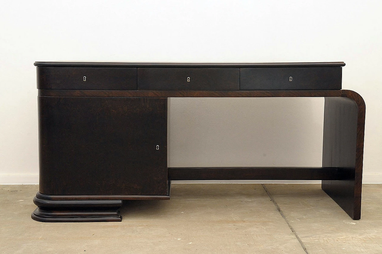 Scrivania Art Déco boema in noce con vetrina, anni '30 2