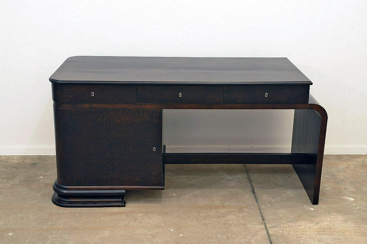 Scrivania Art Déco boema in noce con vetrina, anni '30 3