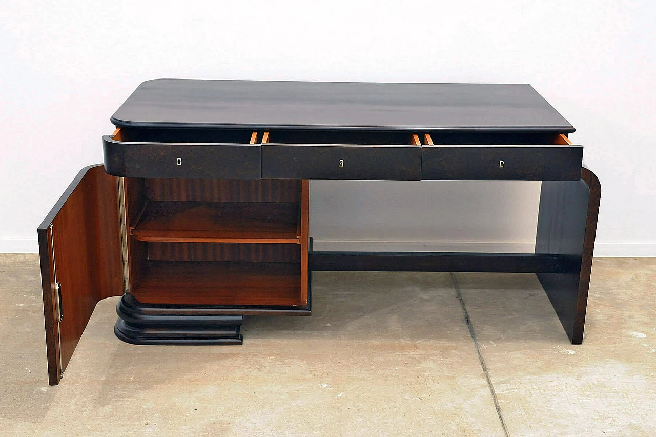 Scrivania Art Déco boema in noce con vetrina, anni '30 5
