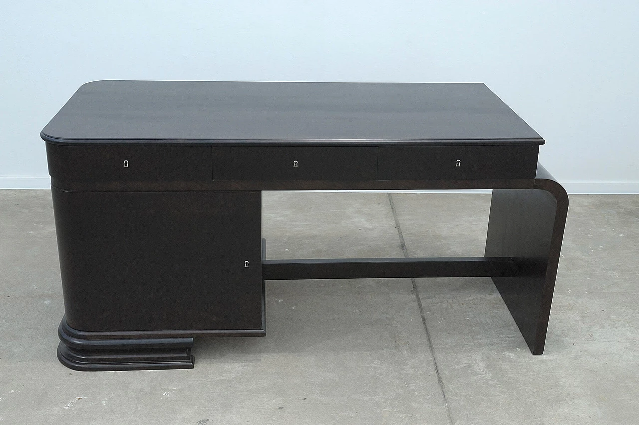 Scrivania Art Déco boema in noce con vetrina, anni '30 7