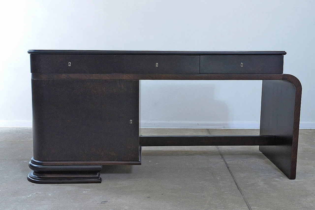 Scrivania Art Déco boema in noce con vetrina, anni '30 8