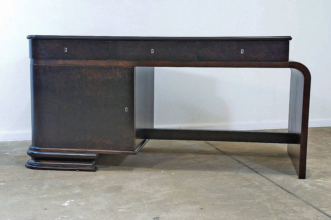 Scrivania Art Déco boema in noce con vetrina, anni '30 12