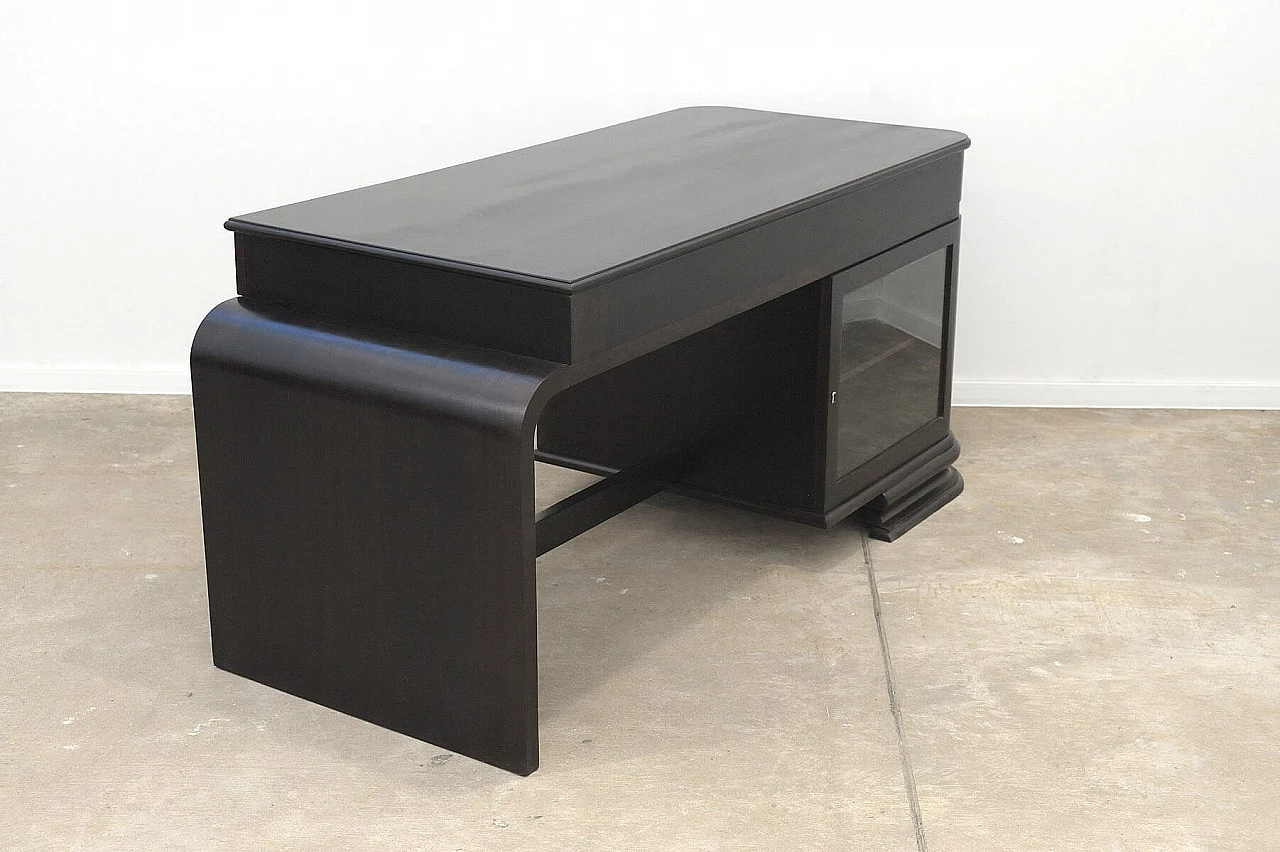 Scrivania Art Déco boema in noce con vetrina, anni '30 17