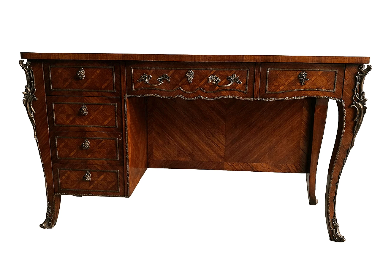 Louis XV style paneled wood desk, 1980s 10