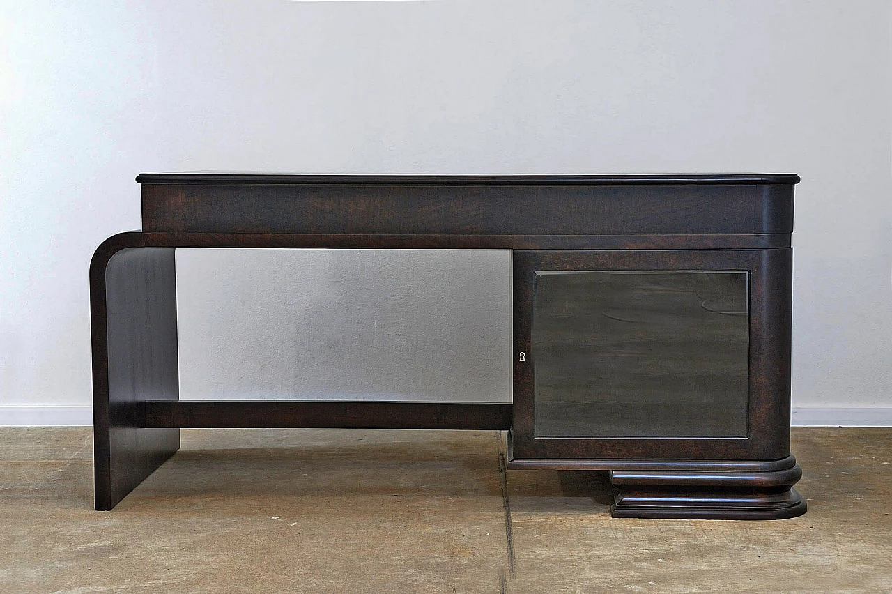 Scrivania Art Déco boema in noce con vetrina, anni '30 20