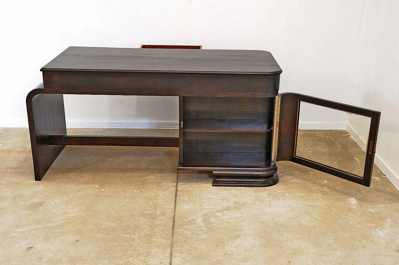 Bohemian Art Deco walnut desk with display case, 1930s 21