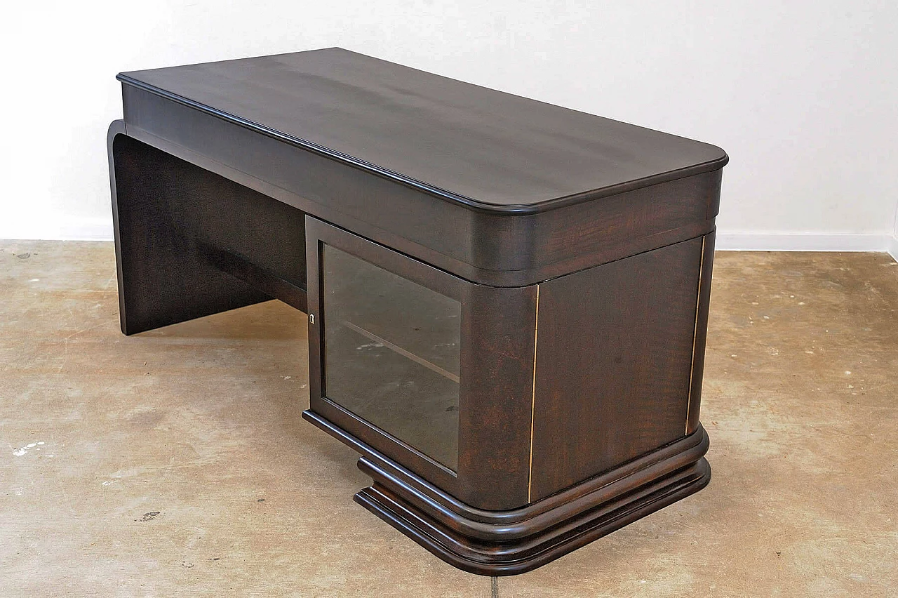 Scrivania Art Déco boema in noce con vetrina, anni '30 24