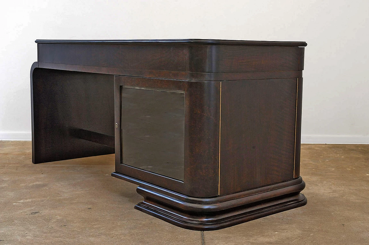 Scrivania Art Déco boema in noce con vetrina, anni '30 25