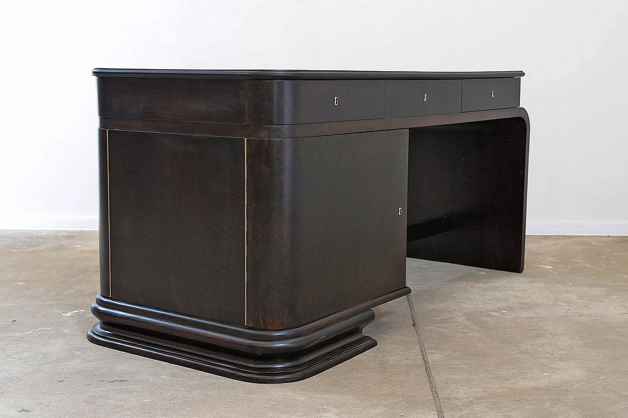 Scrivania Art Déco boema in noce con vetrina, anni '30 29