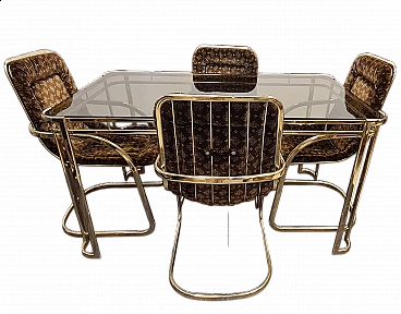 4 Sedie e tavolo in metallo dorato di Morex, anni '70