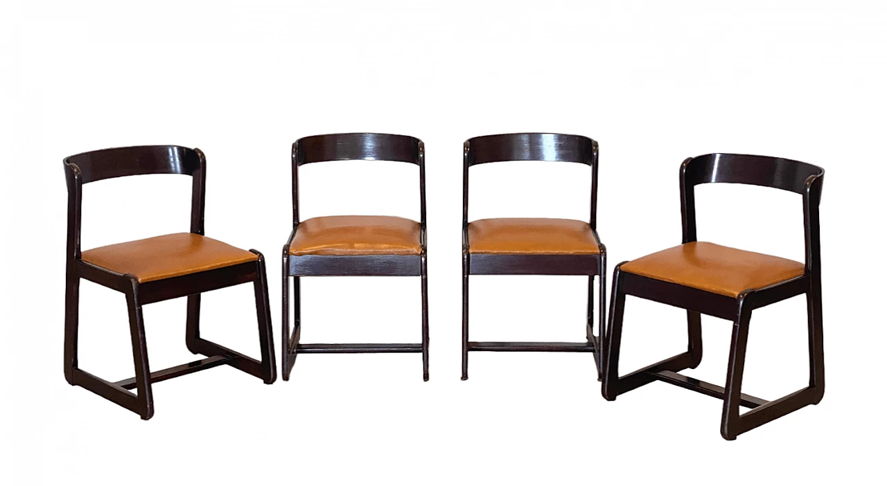 4 Chairs in stained wood and leatherette by Mario Sabot, 1970s 12