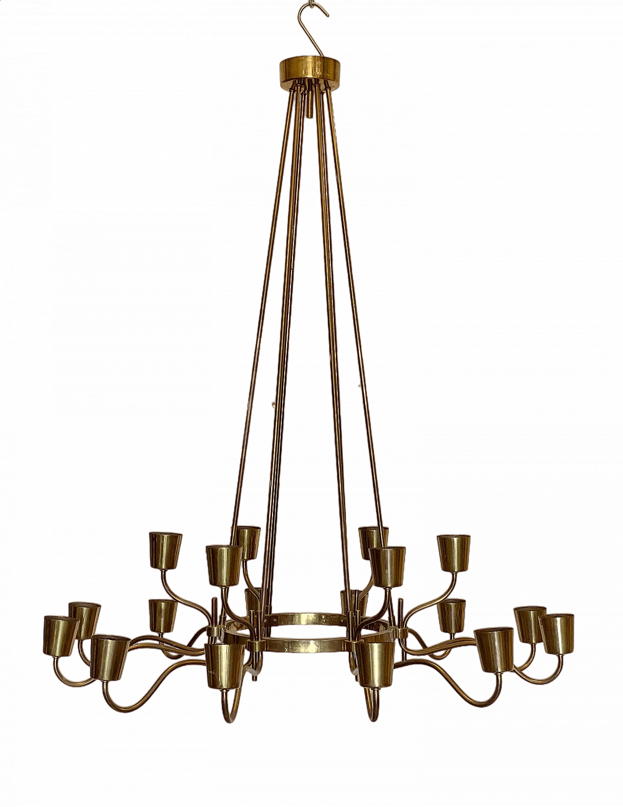Eighteen-light brass chandelier attributed to Stilnovo, 1950s 15