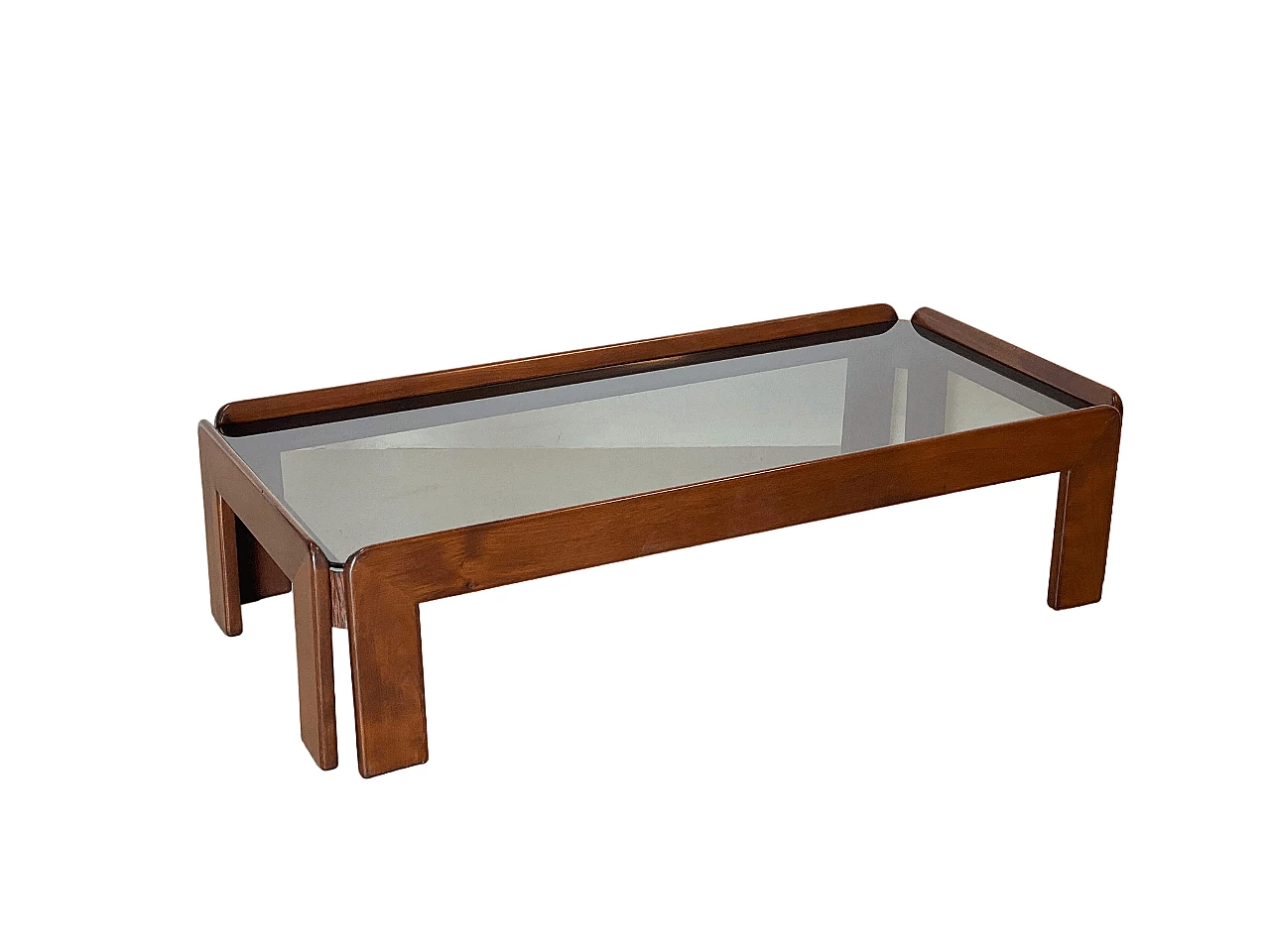 Beech and smoked glass coffee table in the style of Afra and Tobia Scarpa, 1960s 10