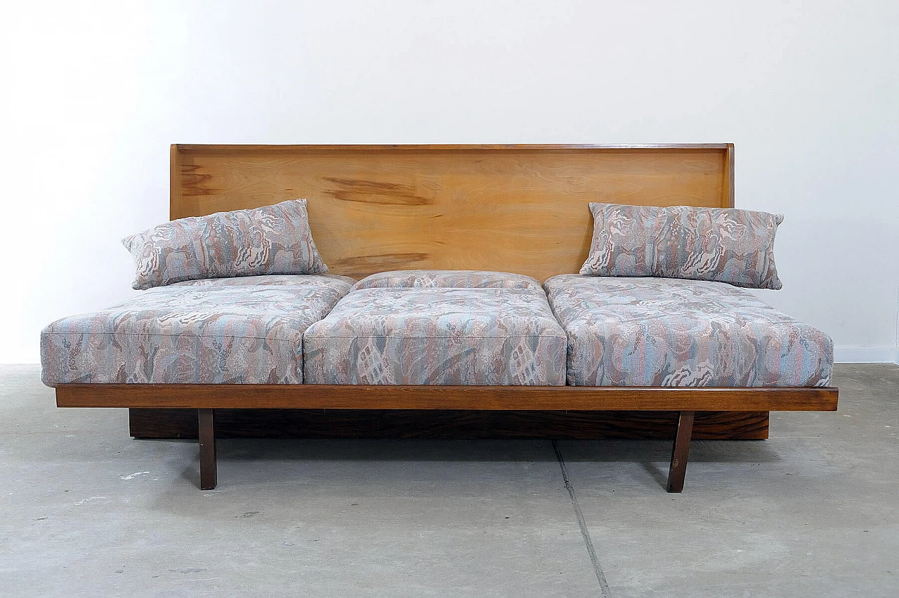 Czechoslovakian walnut veneered wood folding sofa bed, 1950s 11