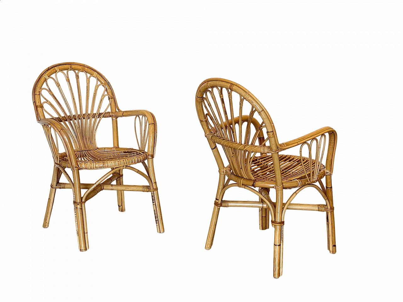 Pair of reed and bamboo armchairs, 1970s 15