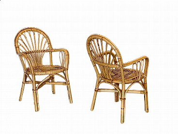 Pair of reed and bamboo armchairs, 1970s