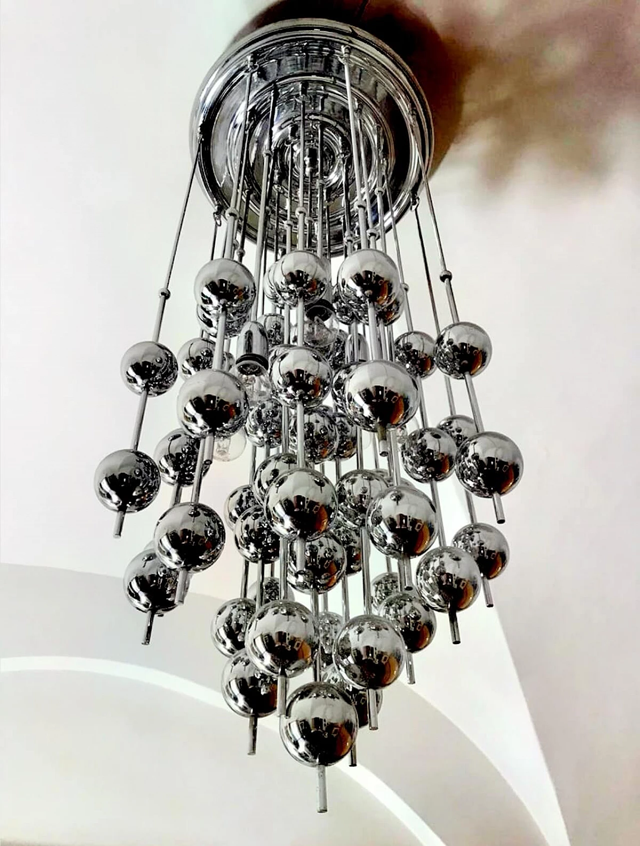 Metal chandelier attributed to Verner Panton for J. Lüber Ag, 1970s 4