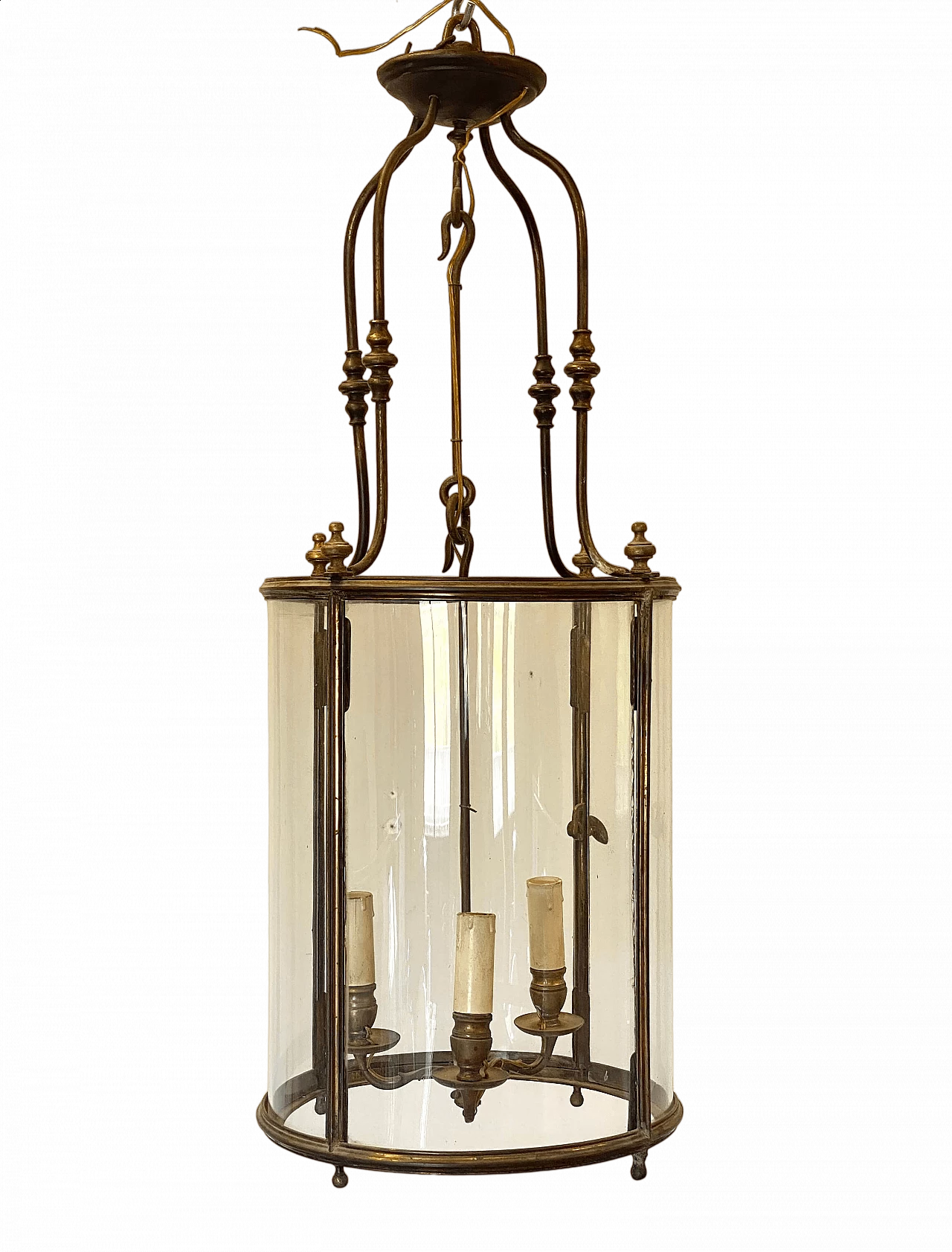 Bronze three-light lantern with ground glass, early 20th century 13