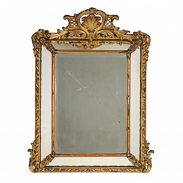 Cornice intagliata e dorata con specchio, metà '800