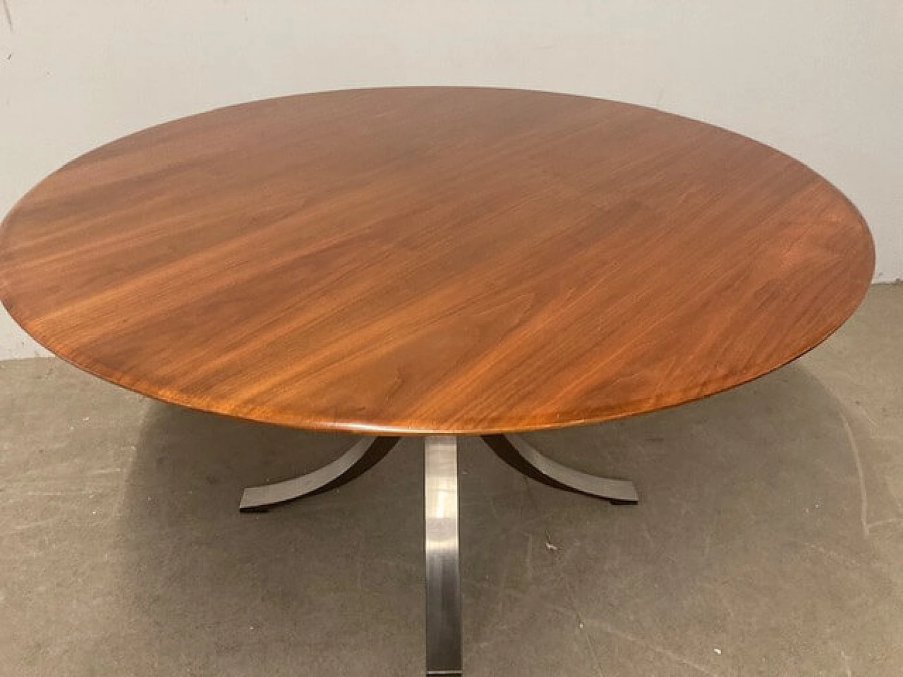 Round walnut and metal table by Osvaldo Borsani and Gerli for Tecno Milano, 1960s 6