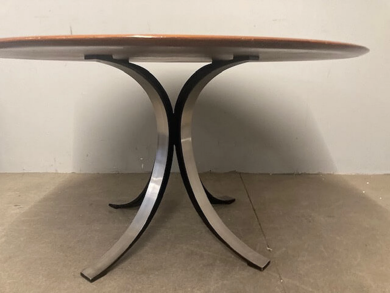 Round walnut and metal table by Osvaldo Borsani and Gerli for Tecno Milano, 1960s 7