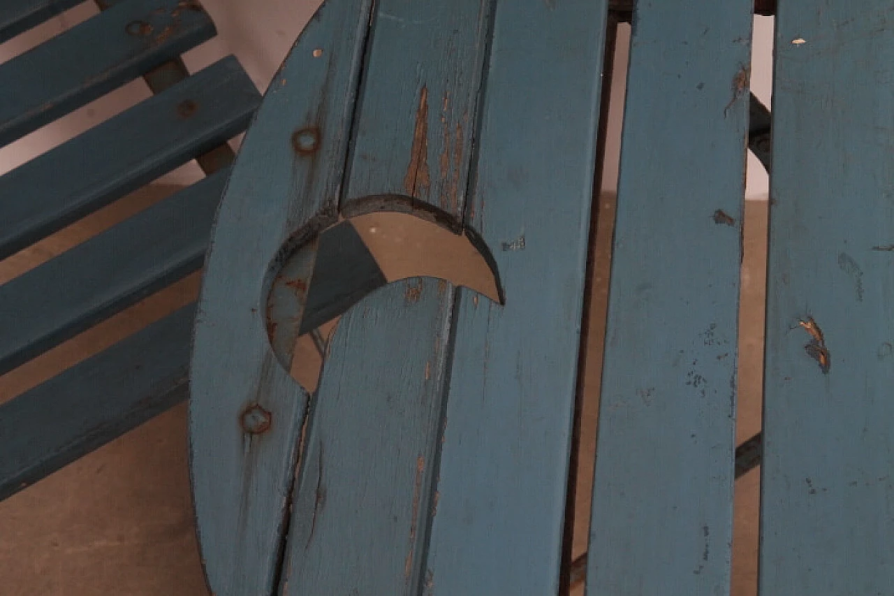 Light blue lacquered garden folding side table and pair of chairs, 1950s 9