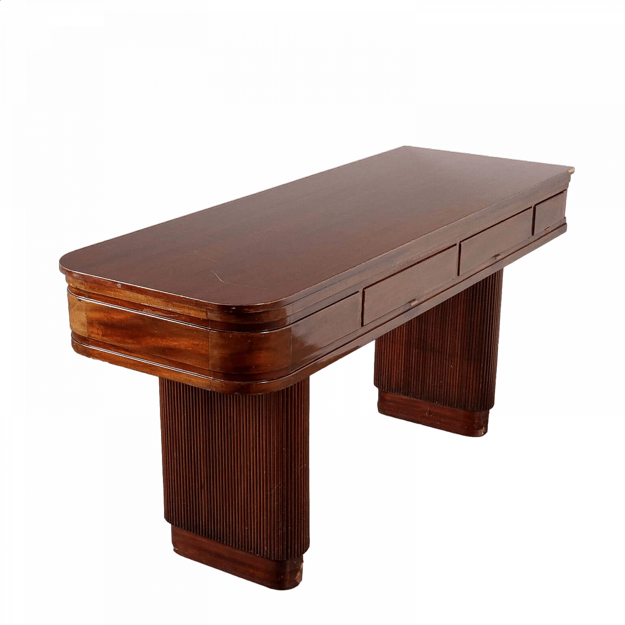 Mahogany veneered wooden shop counter with grissinate legs, 1960s 10