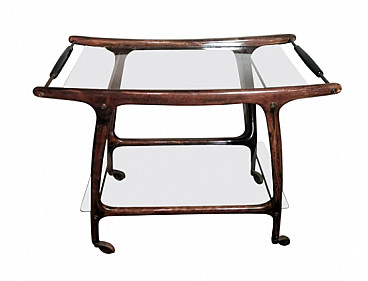 Walnut bar cart with glass shelves by Cesare Lacca, 1950s