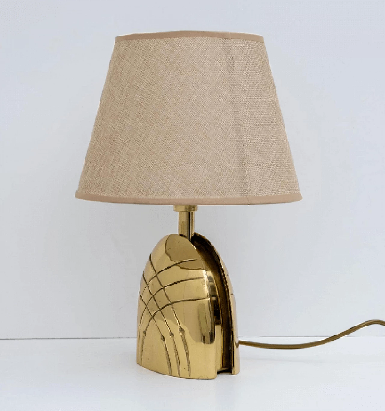 Pair of brass table lamps with fabric lampshade, 1970s 5