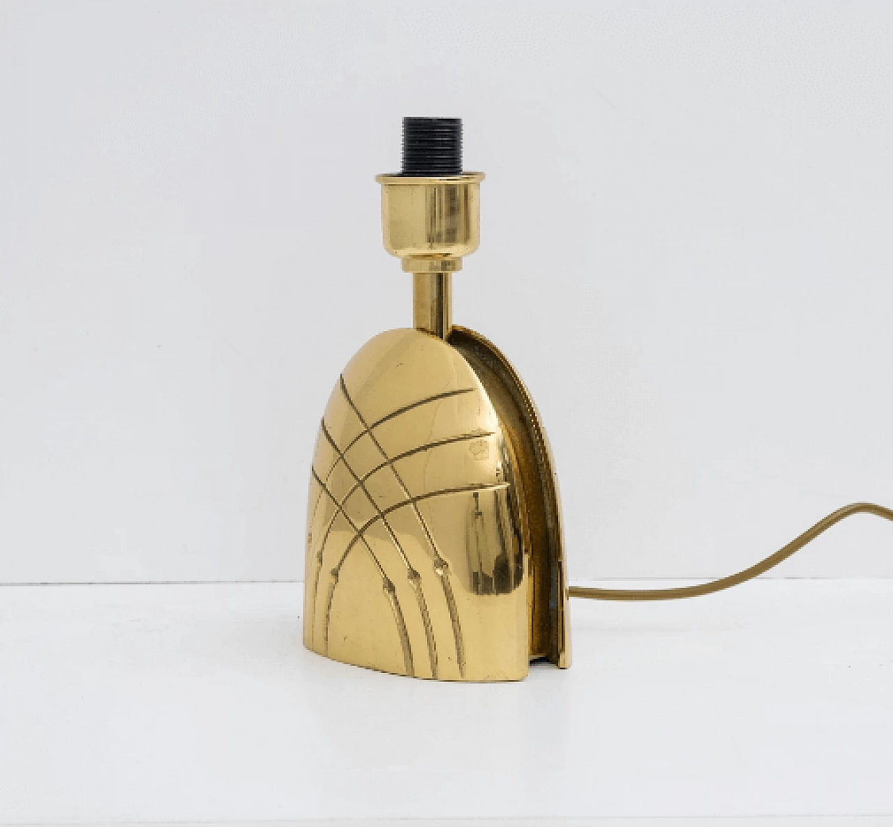 Coppia di lampade da tavolo in ottone con paralume in tessuto, anni '70 6