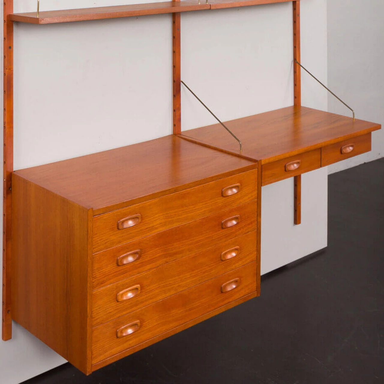 Danish teak wall-mounted bookcase with desk and drawer unit by Preben Sorensen for PS Systems, 1960s 8