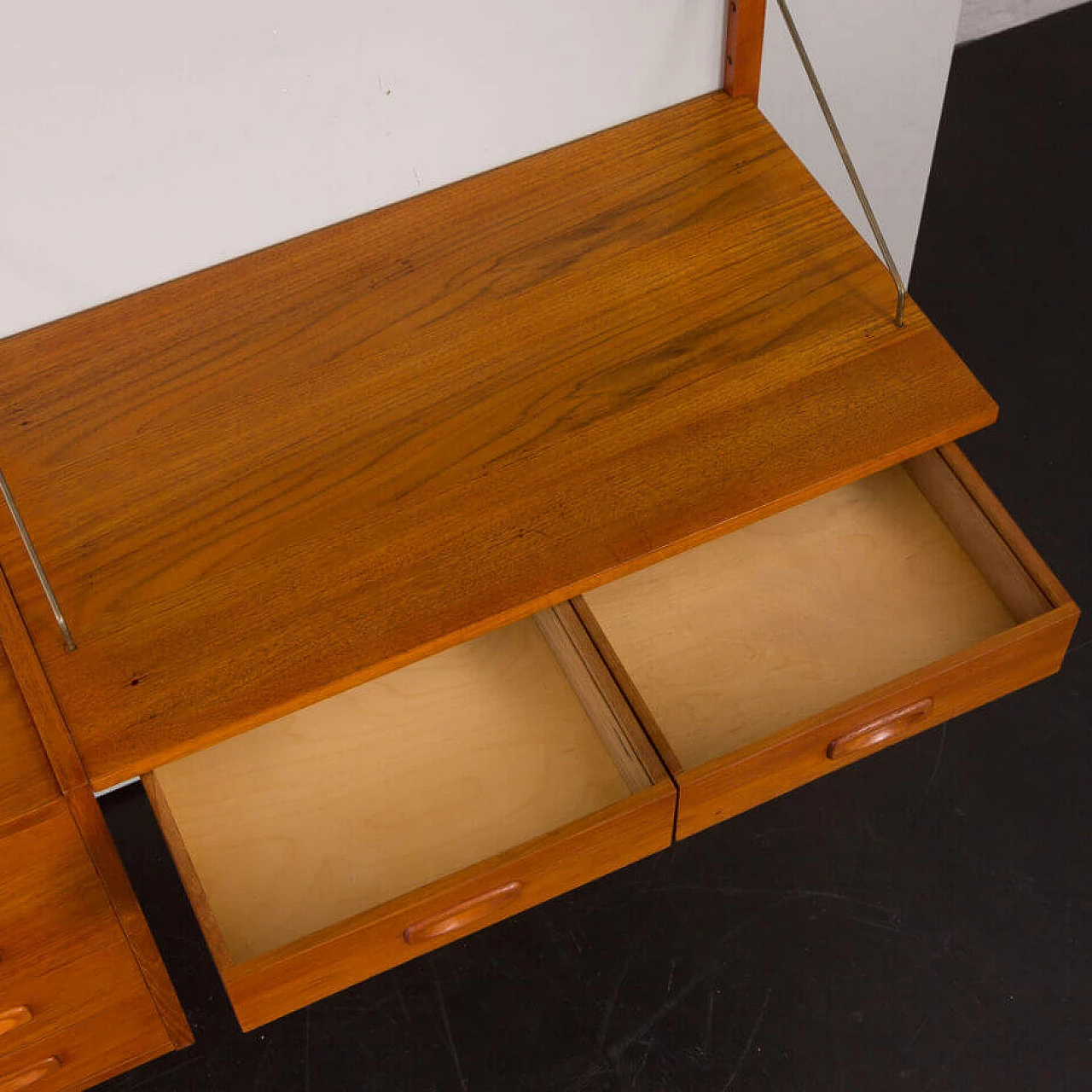 Danish teak wall-mounted bookcase with desk and drawer unit by Preben Sorensen for PS Systems, 1960s 9