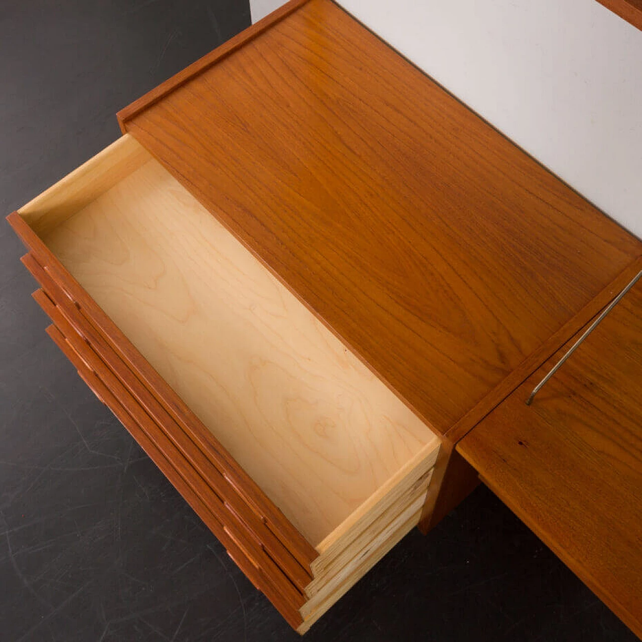 Danish teak wall-mounted bookcase with desk and drawer unit by Preben Sorensen for PS Systems, 1960s 10